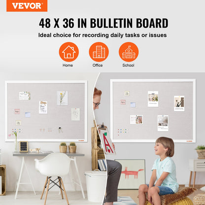 48"x36" White Cork Board with Linen Surface - Stylish Wall-Mounted Bulletin Board for Home, School, Office - V952-RMB48X36WBSMBDAIDV0