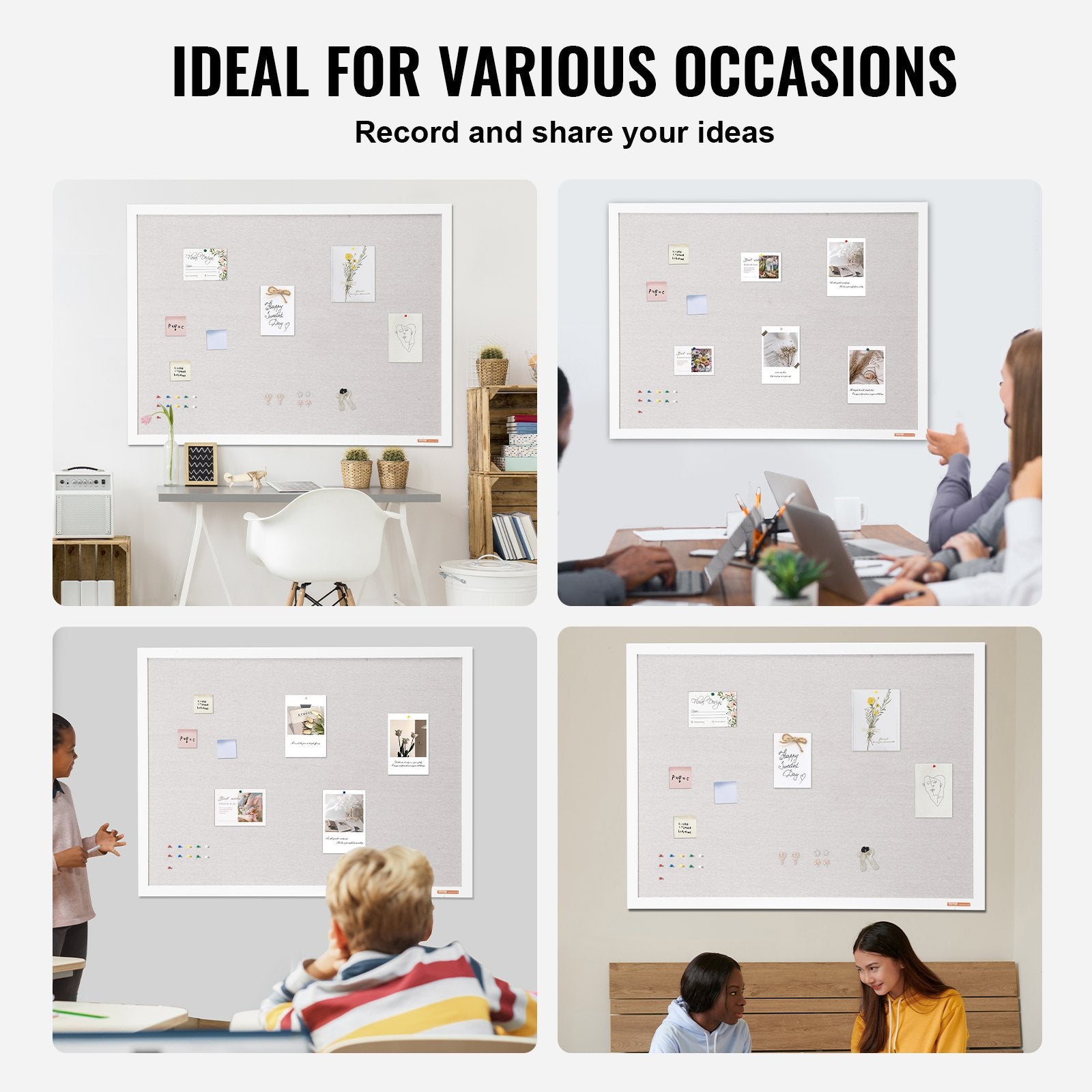 48"x36" White Cork Board with Linen Surface - Stylish Wall-Mounted Bulletin Board for Home, School, Office - V952-RMB48X36WBSMBDAIDV0