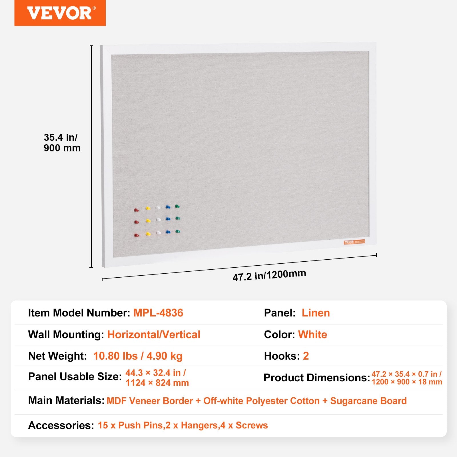 48"x36" White Cork Board with Linen Surface - Stylish Wall-Mounted Bulletin Board for Home, School, Office - V952-RMB48X36WBSMBDAIDV0