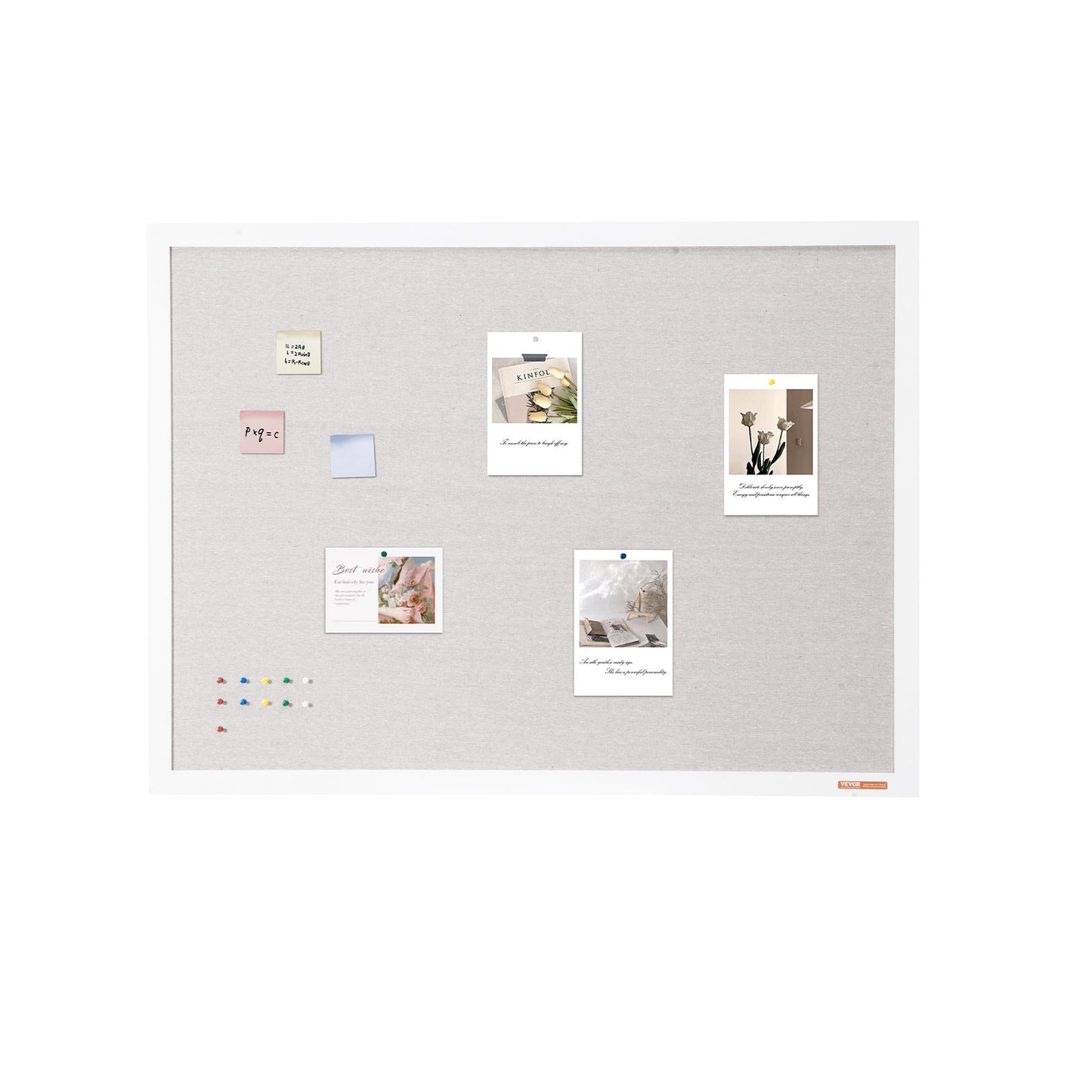 48"x36" White Cork Board with Linen Surface - Stylish Wall-Mounted Bulletin Board for Home, School, Office - V952-RMB48X36WBSMBDAIDV0
