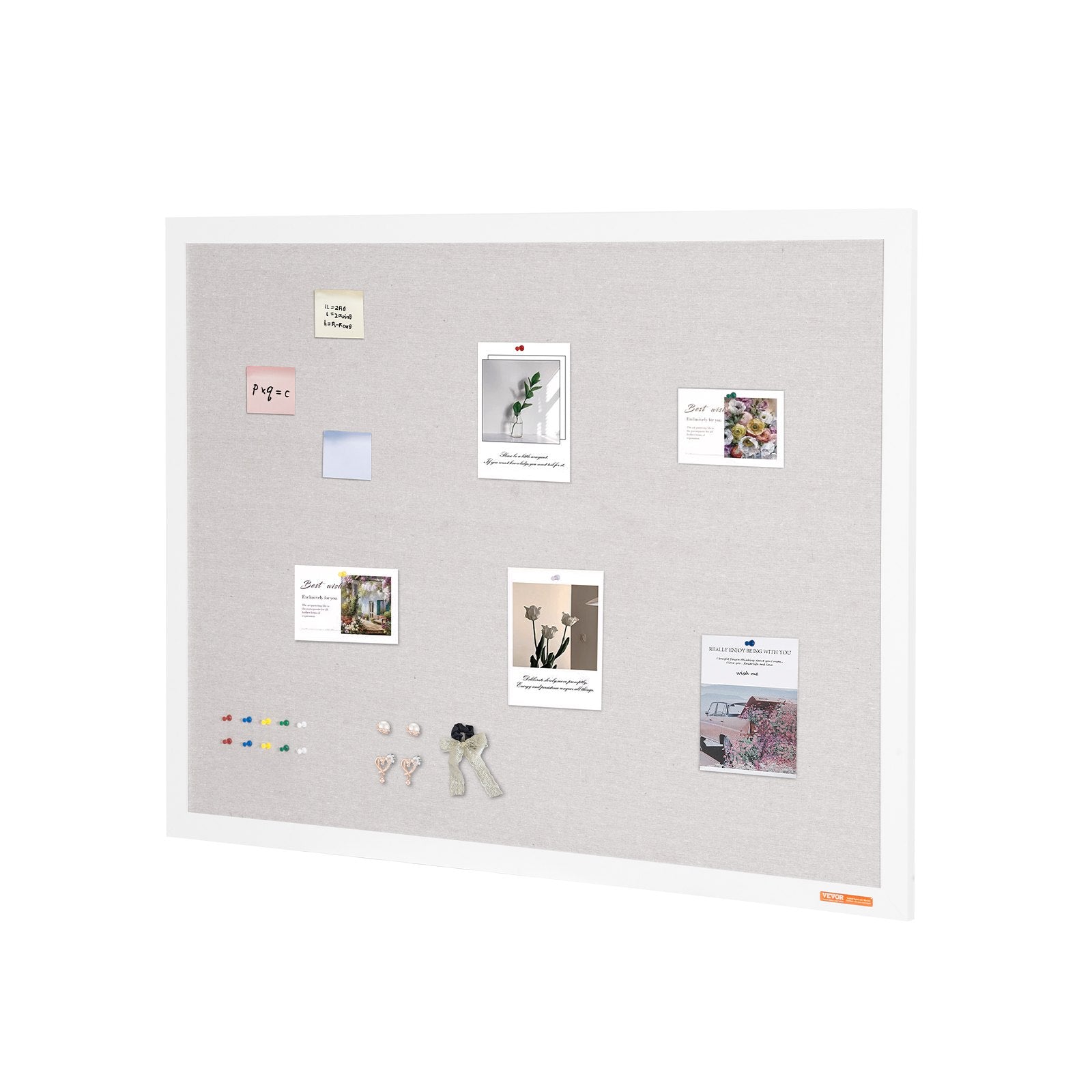 48"x36" White Cork Board with Linen Surface - Stylish Wall-Mounted Bulletin Board for Home, School, Office - V952-RMB48X36WBSMBDAIDV0