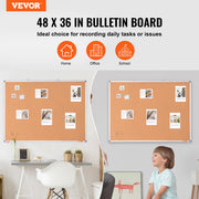 48"x36" Large Cork Board - Wall-Mounted Bulletin Board with Pin Board - Perfect for School, Home, Office V952-RMB48X36WLBKMTG00V0