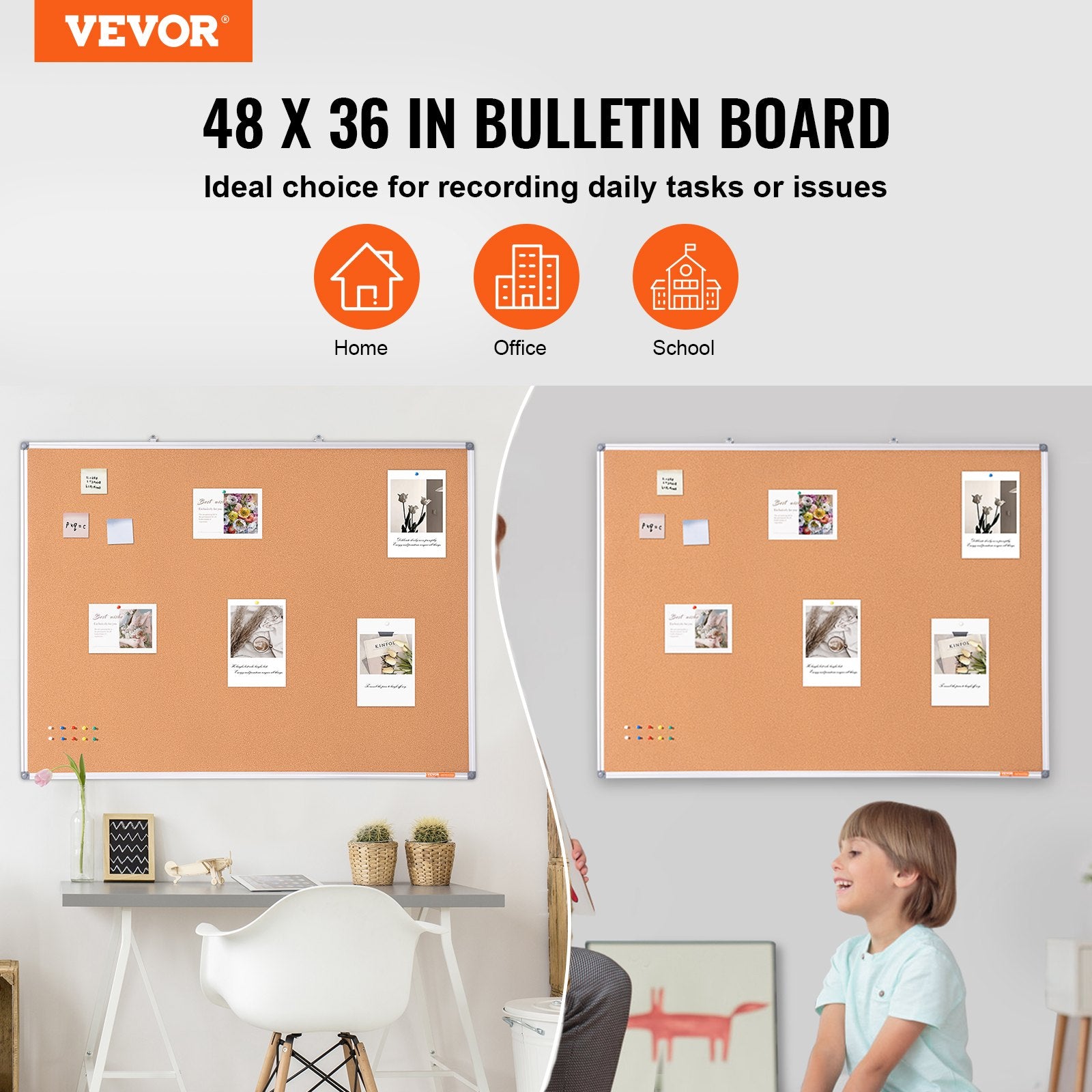 48"x36" Large Cork Board - Wall-Mounted Bulletin Board with Pin Board - Perfect for School, Home, Office V952-RMB48X36WLBKMTG00V0