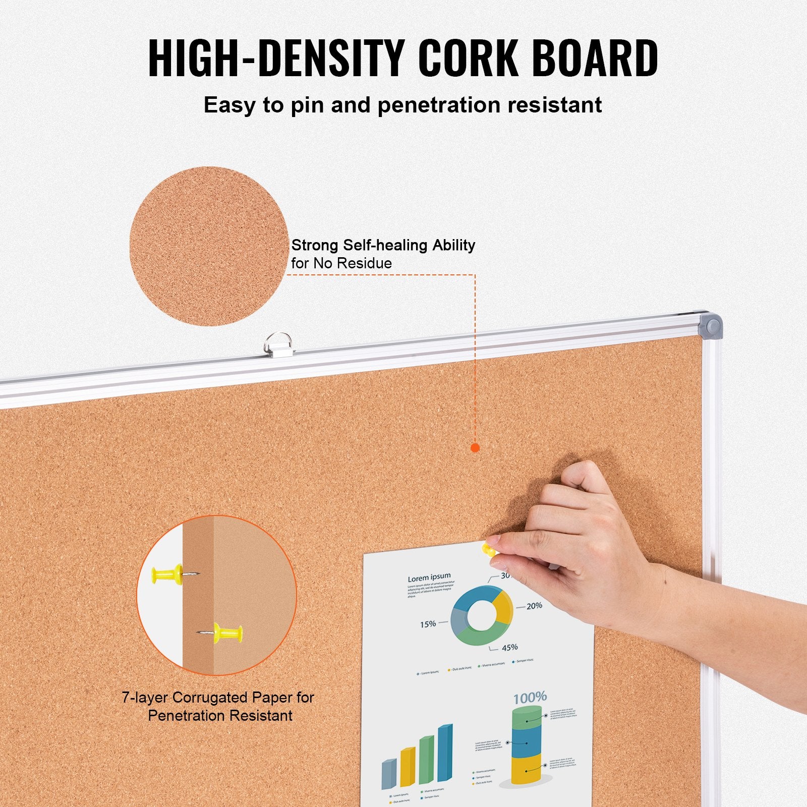 48"x36" Large Cork Board - Wall-Mounted Bulletin Board with Pin Board - Perfect for School, Home, Office V952-RMB48X36WLBKMTG00V0