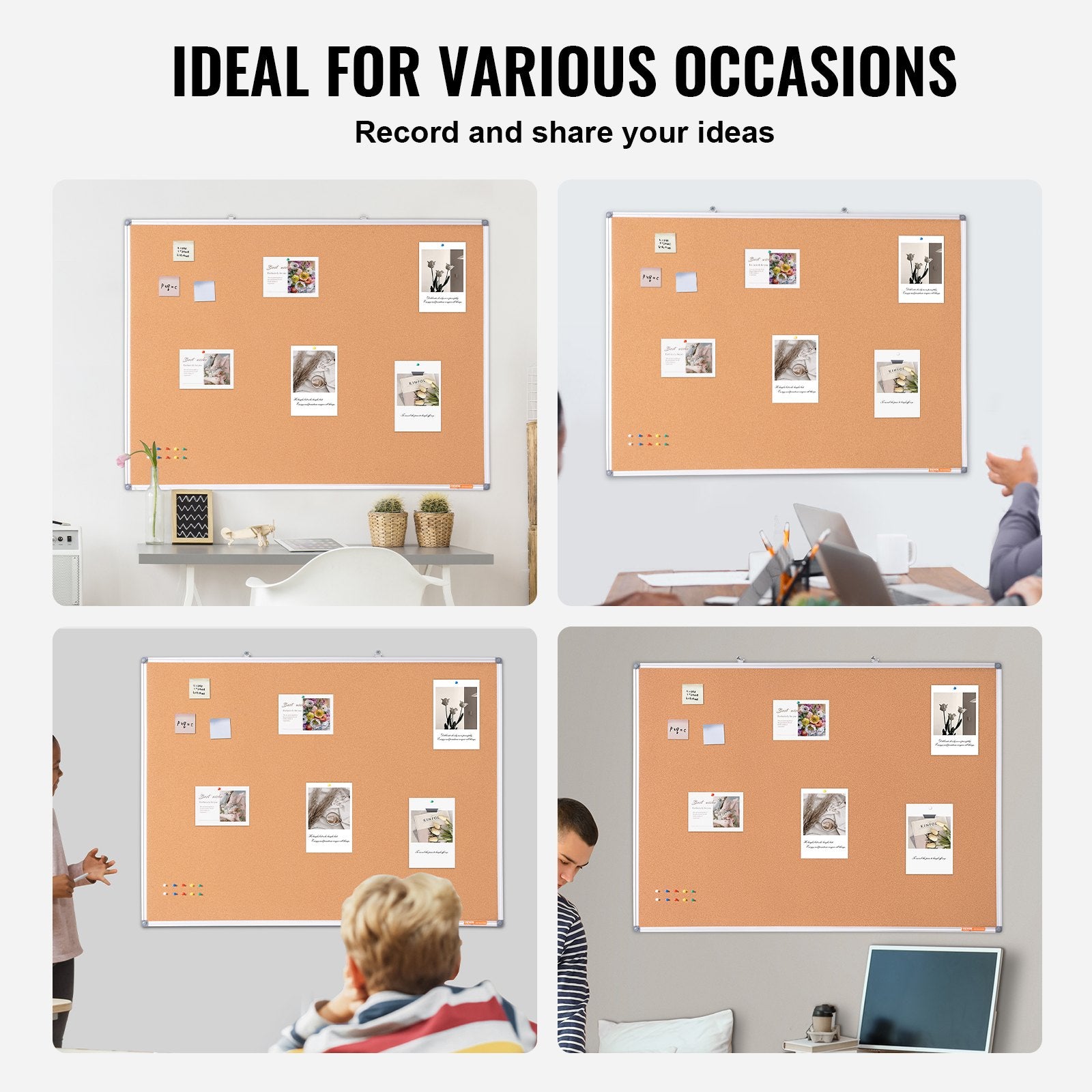 48"x36" Large Cork Board - Wall-Mounted Bulletin Board with Pin Board - Perfect for School, Home, Office V952-RMB48X36WLBKMTG00V0