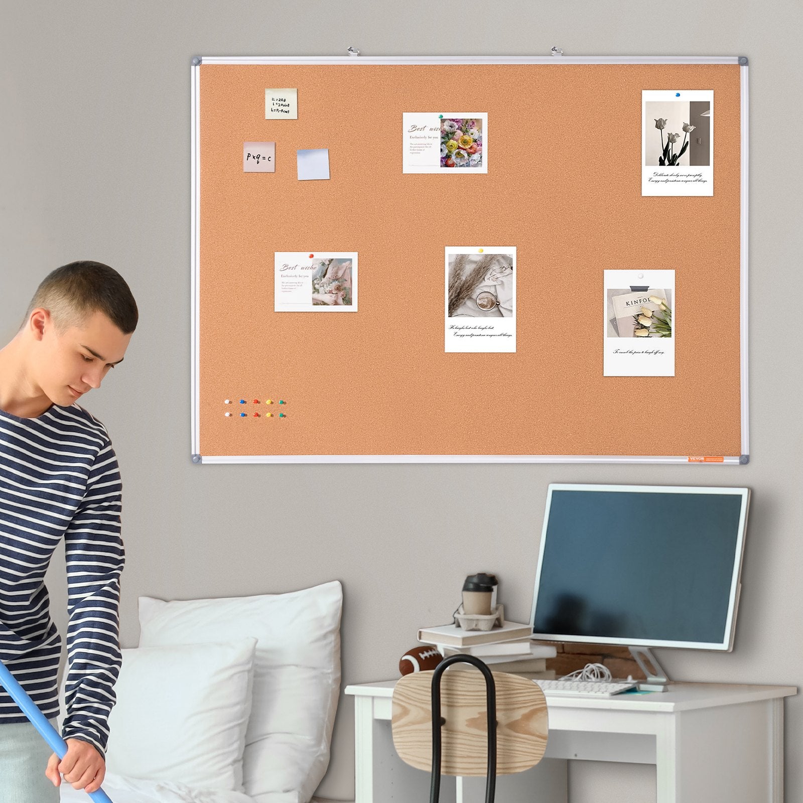 48"x36" Large Cork Board - Wall-Mounted Bulletin Board with Pin Board - Perfect for School, Home, Office V952-RMB48X36WLBKMTG00V0