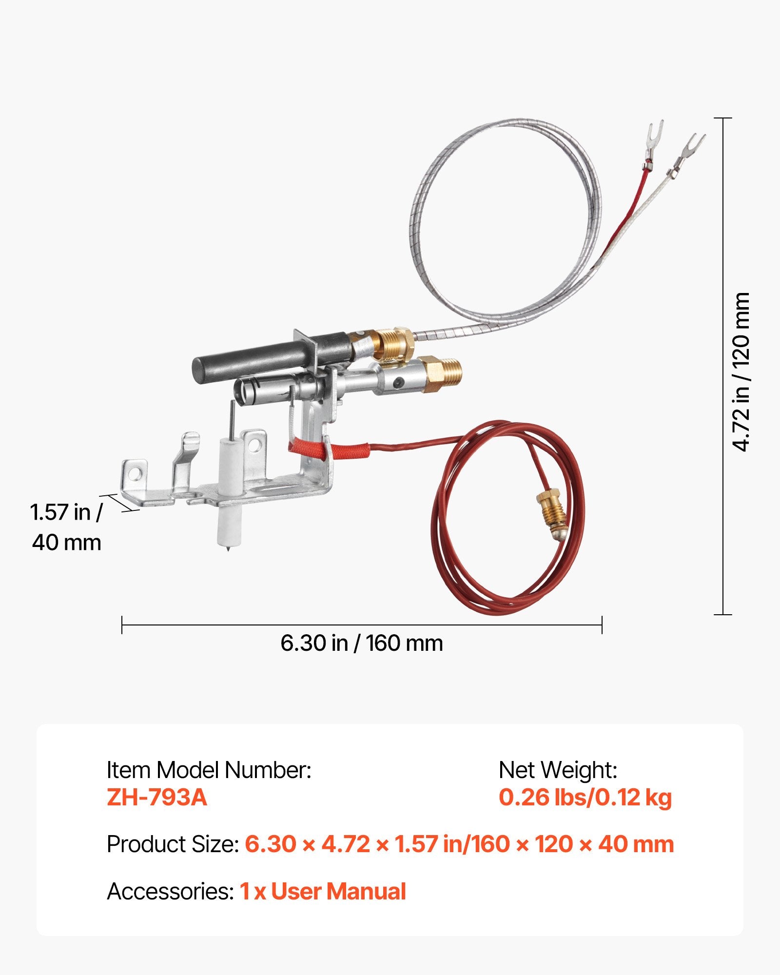 Gas Pilot Assembly, OE 14D0477, LPG8404, SRV14D0477 Fireplace Gas Pilot Assembly Kit, LPG Ignition V952-RQBLDHZJSDZJ5P6BV001V7