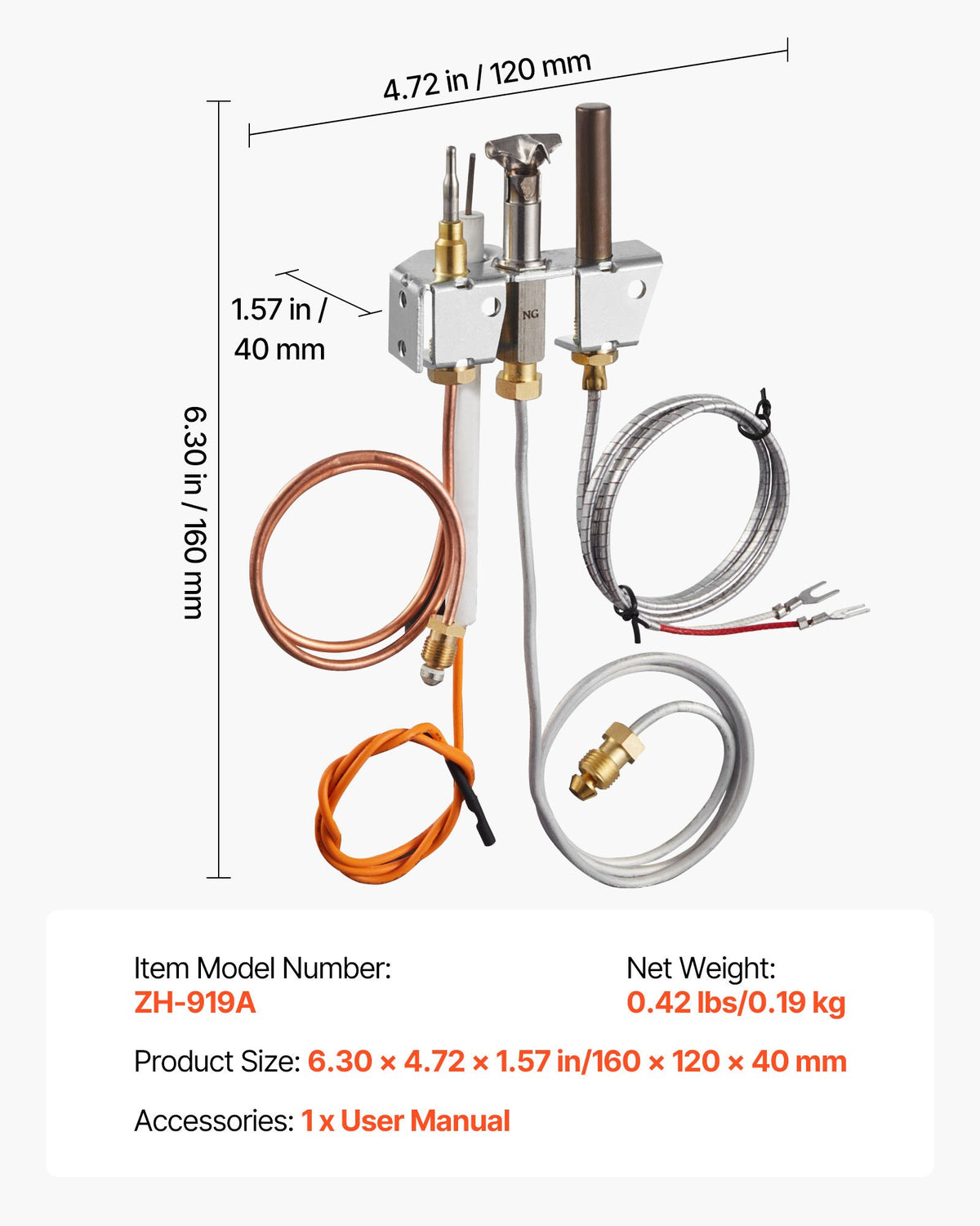 Gas Pilot Assembly, OE 4021-732, 25660 Fireplace Gas Pilot Assembly, Natural Gas Ignition Replacement with V952-RQBLDHZJSDZJDWLH6001V7