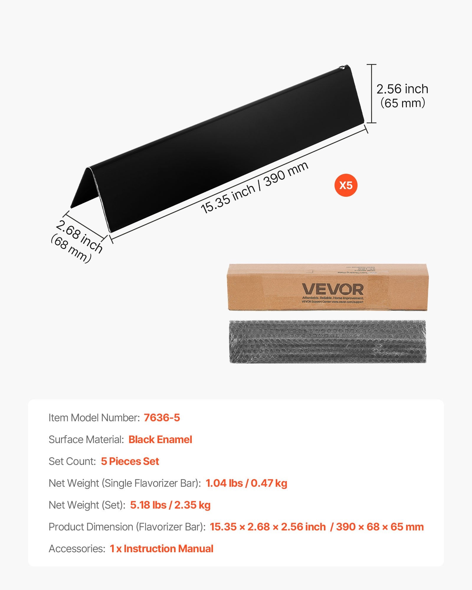 Flavorizer Bars, 39cm Grill Replacement Part, for Weber Spirit I & II 300 Series Grills, Including Spirit V952-RQKLFHBTCG1566FSU001V0