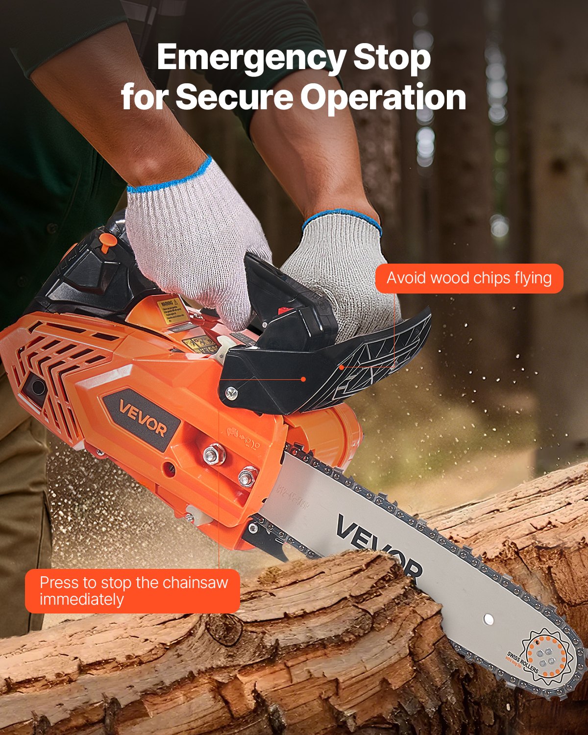 25 cc Gas Chainsaw, 305 mm Gas Powered Chainsaw, 0.75 kW Power Chain Saw with Non-Slip Handle, Gas-Powered V952-RQLJ12INCHECGYJ4G001V0