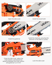 25 cc Gas Chainsaw, 305 mm Gas Powered Chainsaw, 0.75 kW Power Chain Saw with Non-Slip Handle, Gas-Powered V952-RQLJ12INCHECGYJ4G001V0