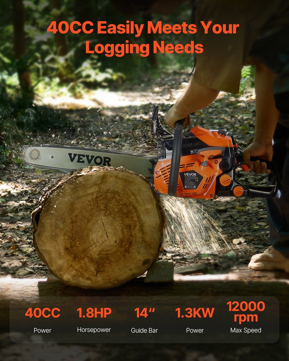 40 cc Gas Chainsaw, 355 mm Gas Powered Chainsaw, 1.3 kW Power Chain Saw with Non-Slip Handle, Gas-Powered V952-RQLJ14INCHEC4M9U6001V0