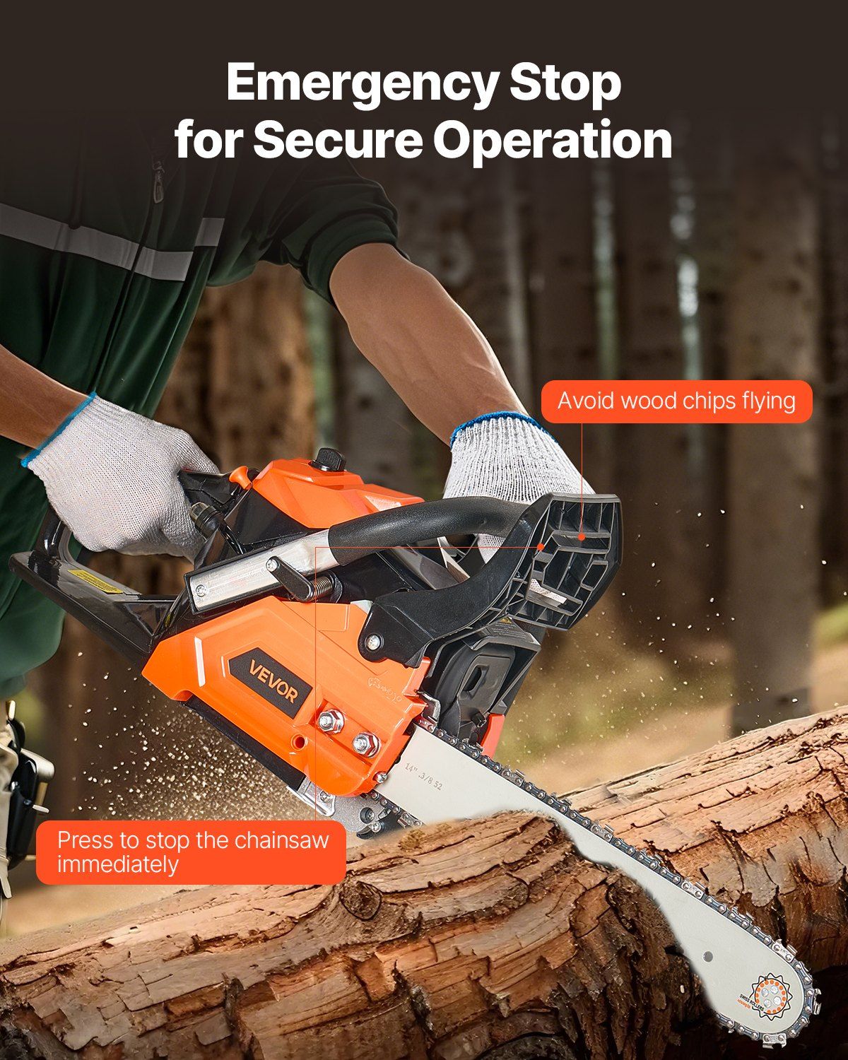 40 cc Gas Chainsaw, 355 mm Gas Powered Chainsaw, 1.3 kW Power Chain Saw with Non-Slip Handle, Gas-Powered V952-RQLJ14INCHEC4M9U6001V0