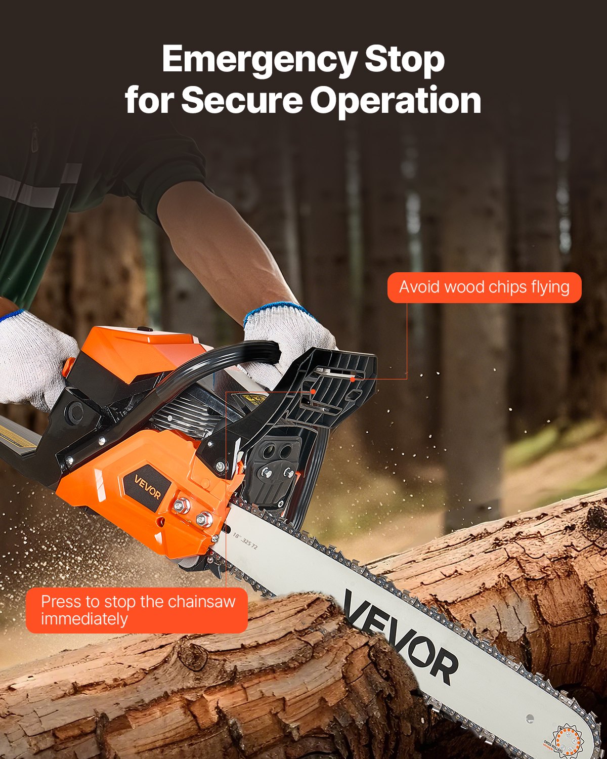 52cc Gas Chainsaw 1.8 kW Gas Powered 455 mm Chainsaw For Wood Cutting V952-RQLJ18INCHEC6XJG9001V0