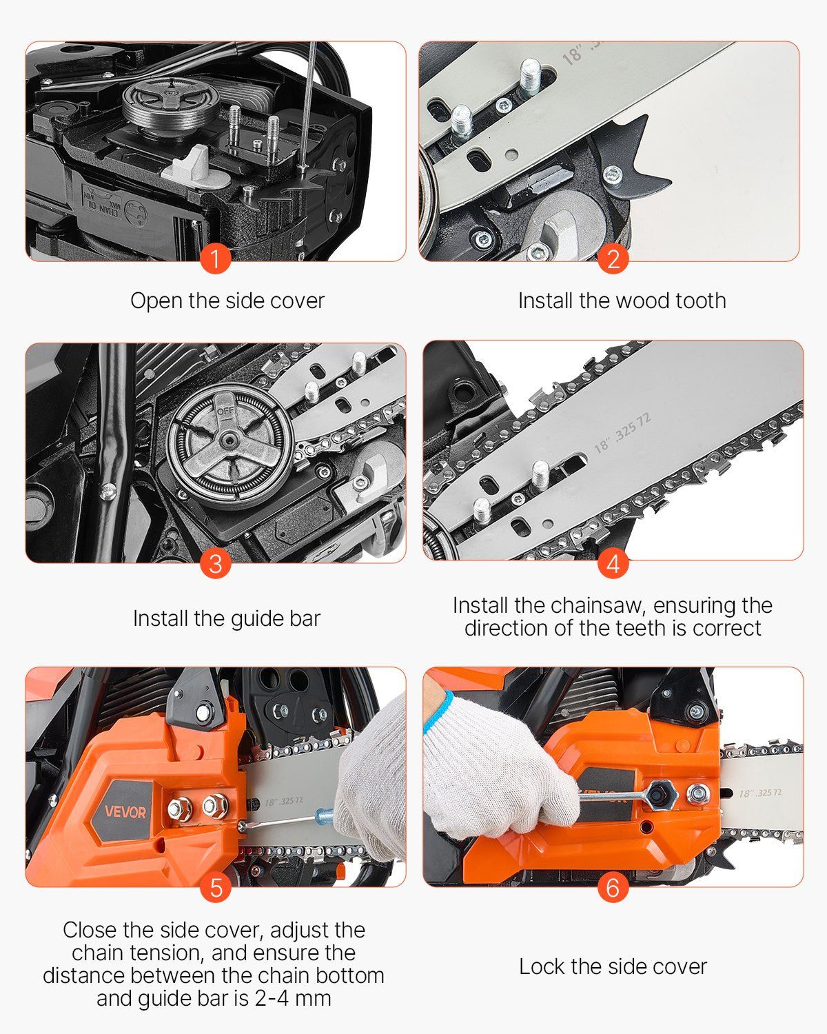52cc Gas Chainsaw 1.8 kW Gas Powered 455 mm Chainsaw For Wood Cutting V952-RQLJ18INCHEC6XJG9001V0