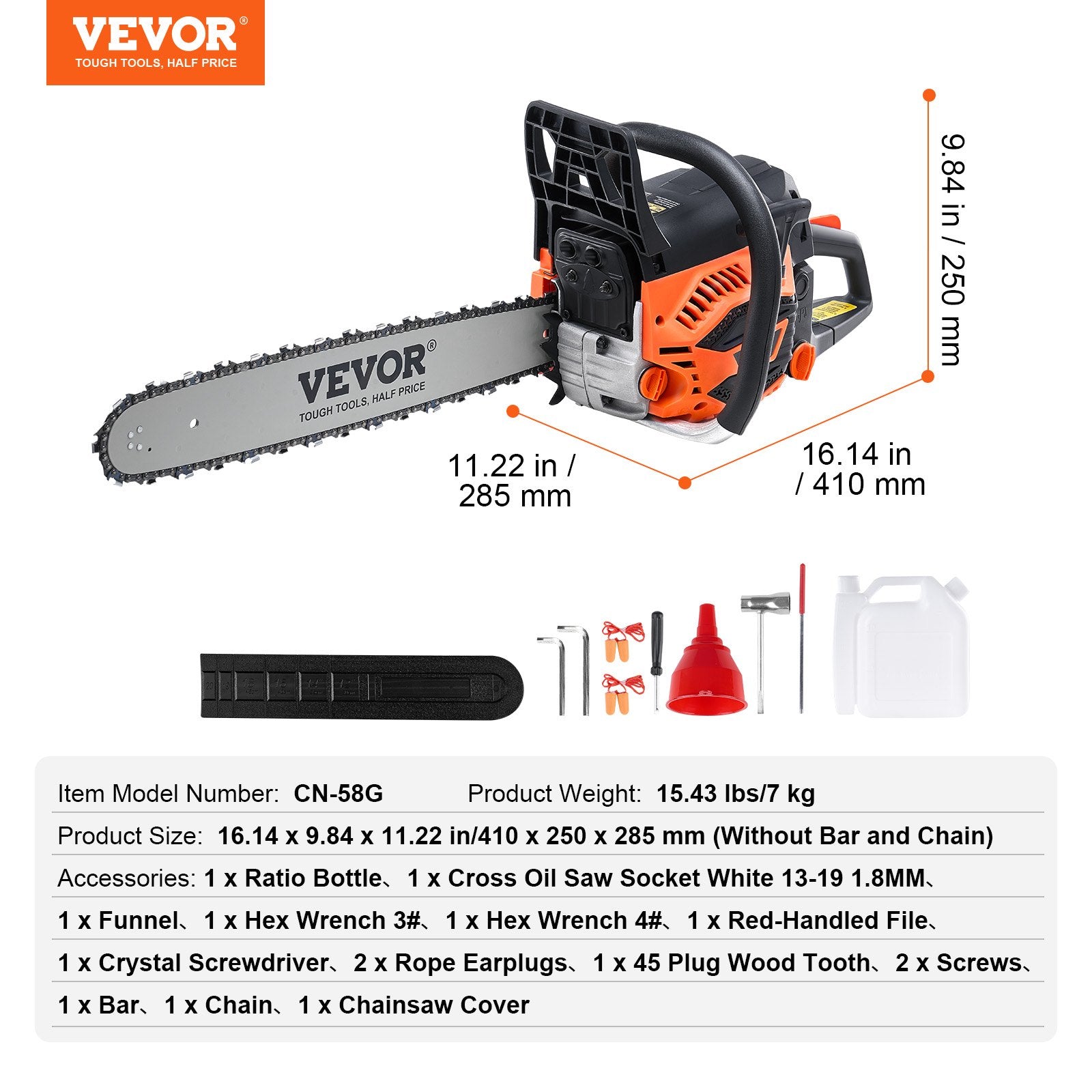 58CC 508mm Gasoline Chainsaw Gas Powered Wood Cutting Engine Gas Chain Saw V952-RQLJOZKECC58UT4FDV0