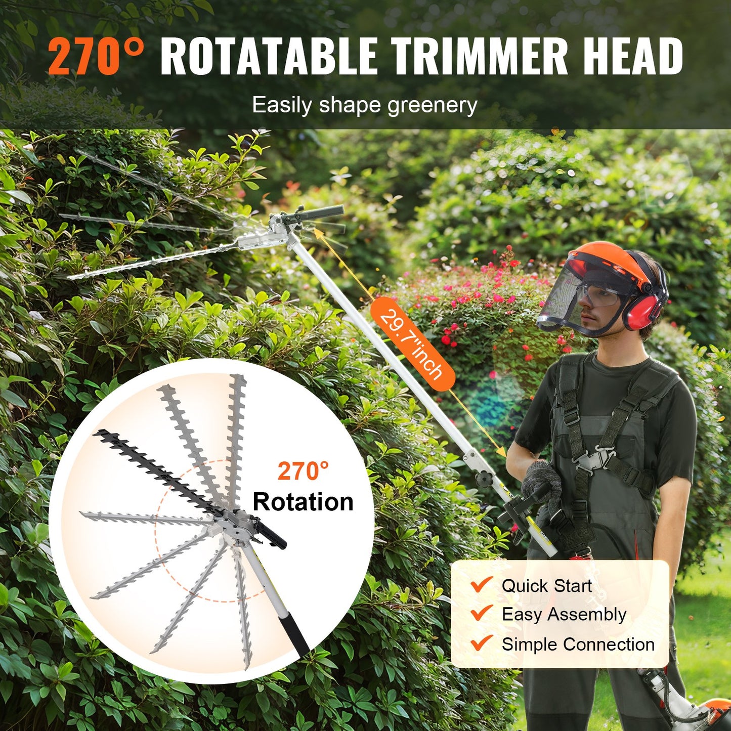 15.7-inch 26CC 2 Cycle Gas Hedge Trimmer, Gas Powered Pole Hedge Trimmer with Dual Sided Dual Action Blade, V952-RQLLJGZJDLLJRN337V0