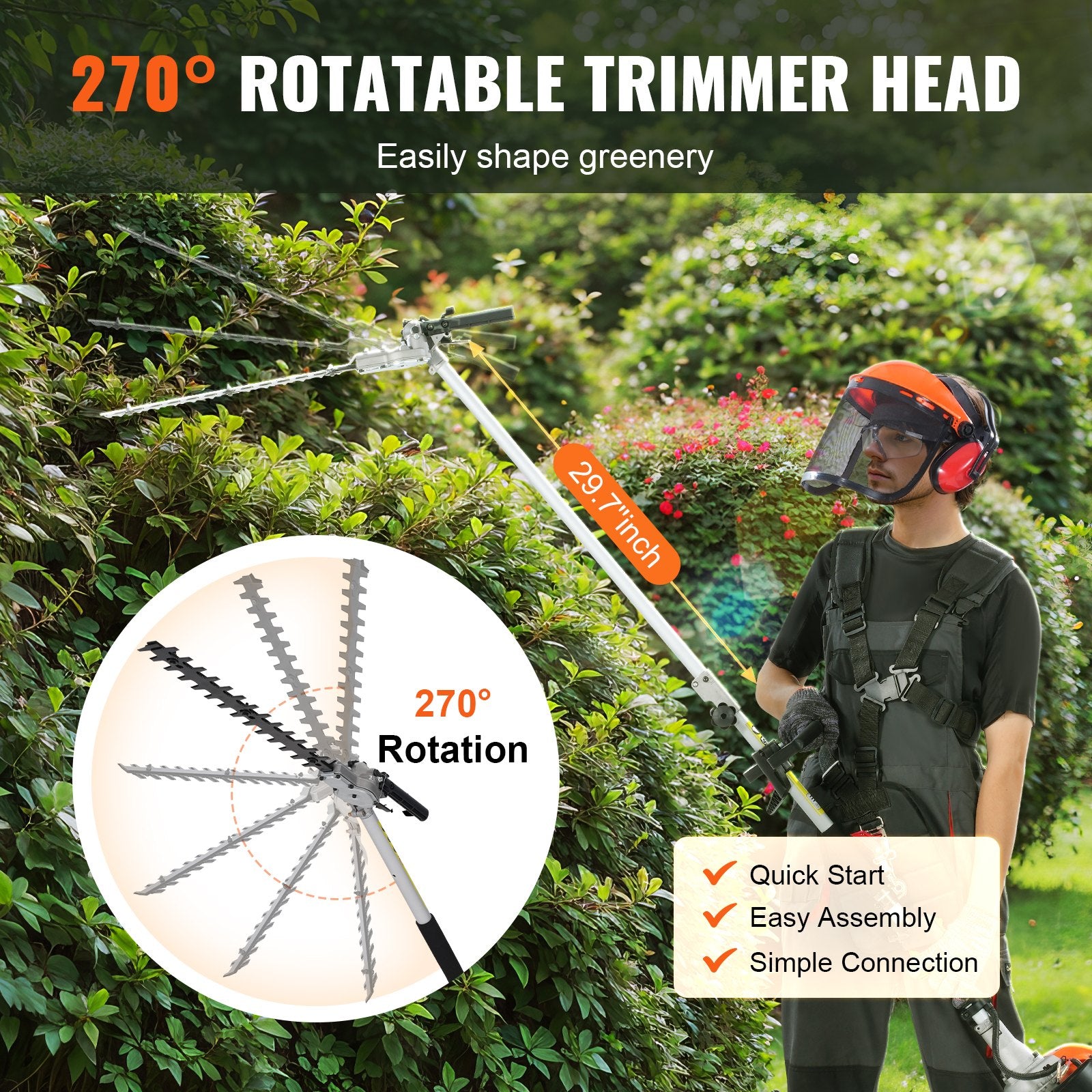 15.7-inch 26CC 2 Cycle Gas Hedge Trimmer, Gas Powered Pole Hedge Trimmer with Dual Sided Dual Action Blade, V952-RQLLJGZJDLLJRN337V0