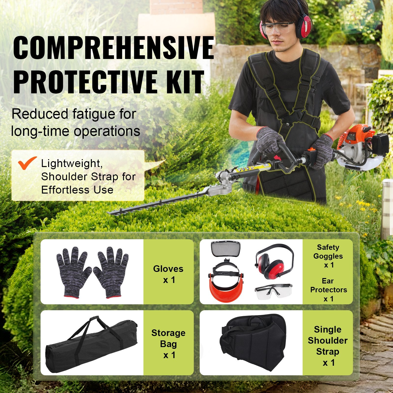 15.7-inch 26CC 2 Cycle Gas Hedge Trimmer, Gas Powered Pole Hedge Trimmer with Dual Sided Dual Action Blade, V952-RQLLJGZJDLLJRN337V0