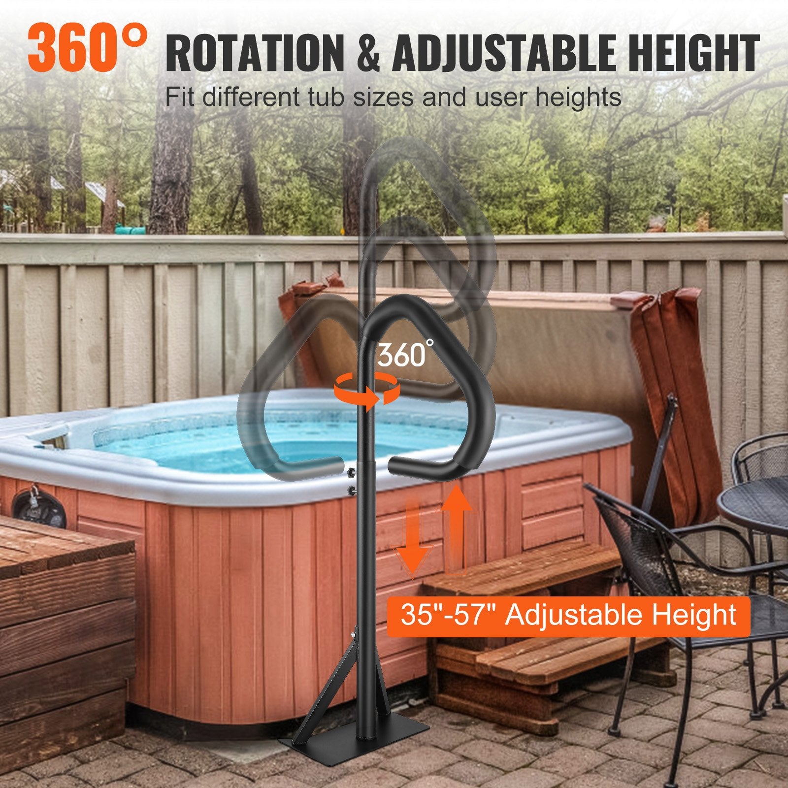 Hot Tub Handrail, 360 Rotatable Spa Side Handrail with 35"-57" Adjustable Height, Rust-proof Aluminum Spa V952-RSYGFS57INCHO7V0BV0