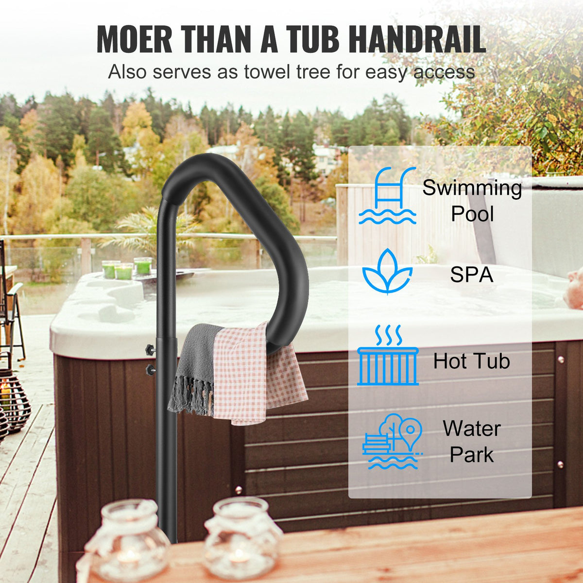 Hot Tub Handrail, 360 Rotatable Spa Side Handrail with 35"-57" Adjustable Height, Rust-proof Aluminum Spa V952-RSYGFS57INCHO7V0BV0
