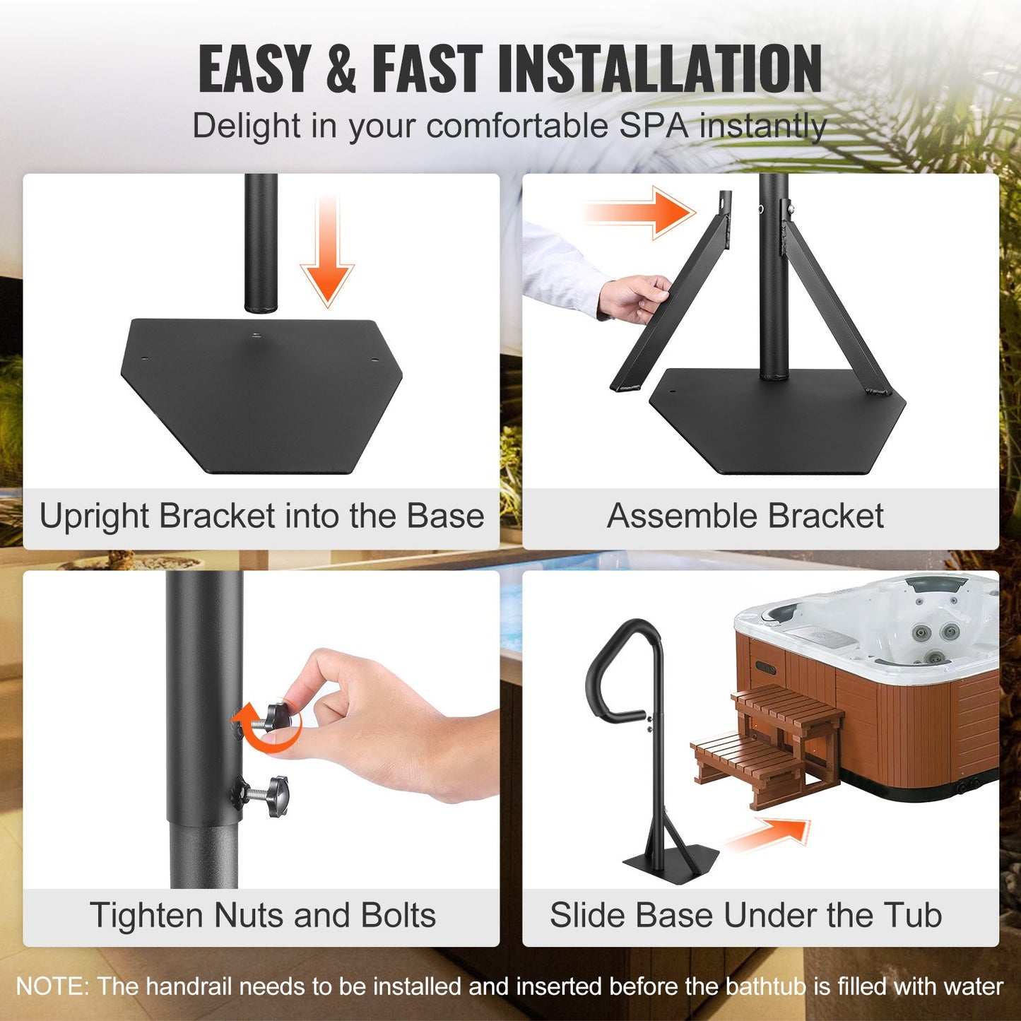 Hot Tub Handrail, 360 Rotatable Spa Side Handrail with 35"-57" Adjustable Height, Rust-proof Aluminum Spa V952-RSYGFS57INCHO7V0BV0