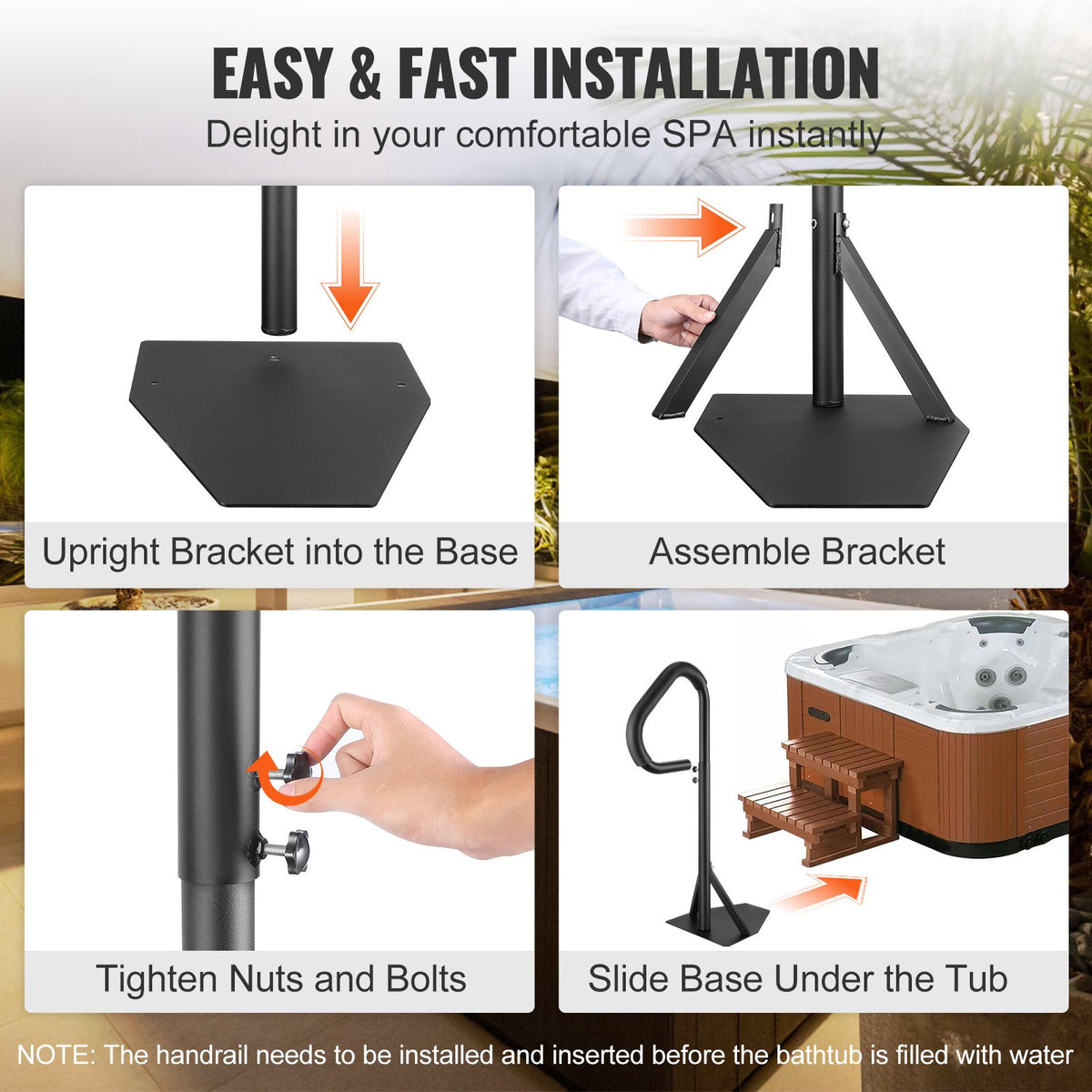Hot Tub Handrail, 360 Rotatable Spa Side Handrail with 35"-57" Adjustable Height, Rust-proof Aluminum Spa V952-RSYGFS57INCHO7V0BV0
