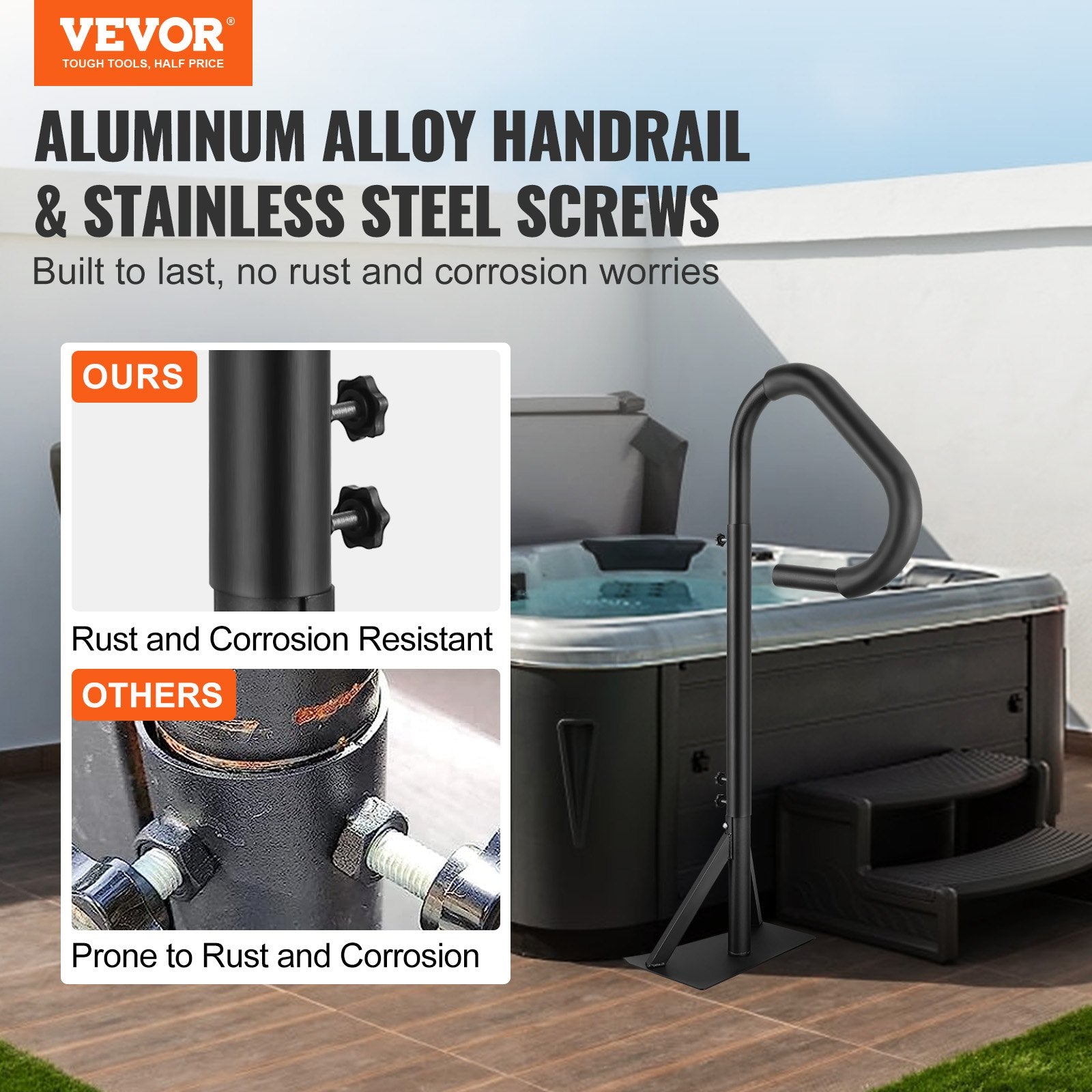 Hot Tub Handrail, 360 Rotatable Spa Side Handrail with 48"-63" Adjustable Height, Rust-proof Aluminum Spa V952-RSYGFS63YC00CR39BV0