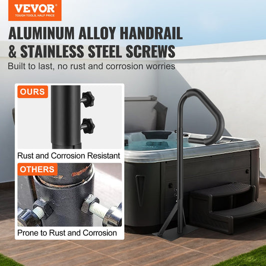 Hot Tub Handrail, 360 Rotatable Spa Side Handrail with 48"-63" Adjustable Height, Rust-proof Aluminum Spa V952-RSYGFS63YC00CR39BV0
