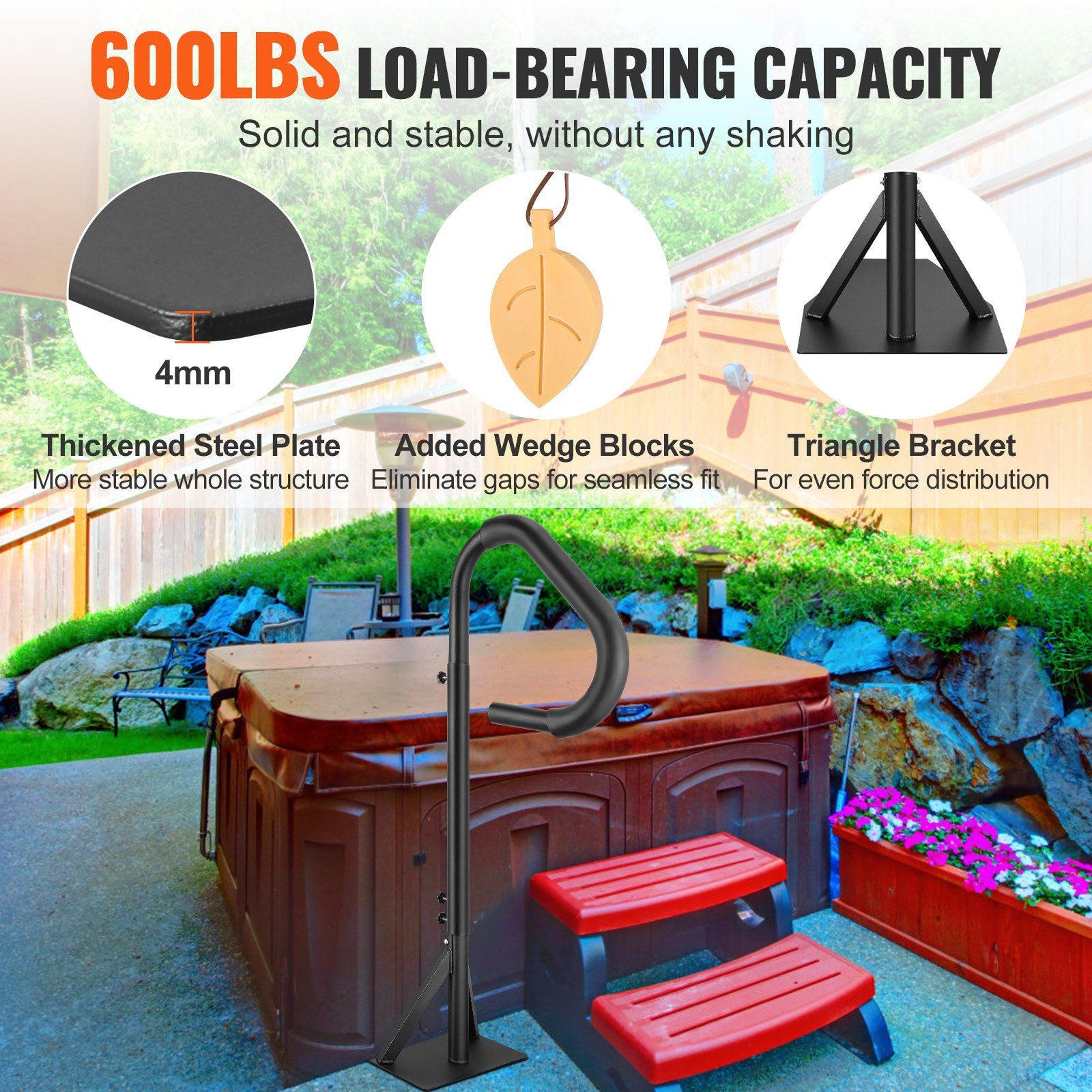 Hot Tub Handrail, 360 Rotatable Spa Side Handrail with 48"-63" Adjustable Height, Rust-proof Aluminum Spa V952-RSYGFS63YC00CR39BV0