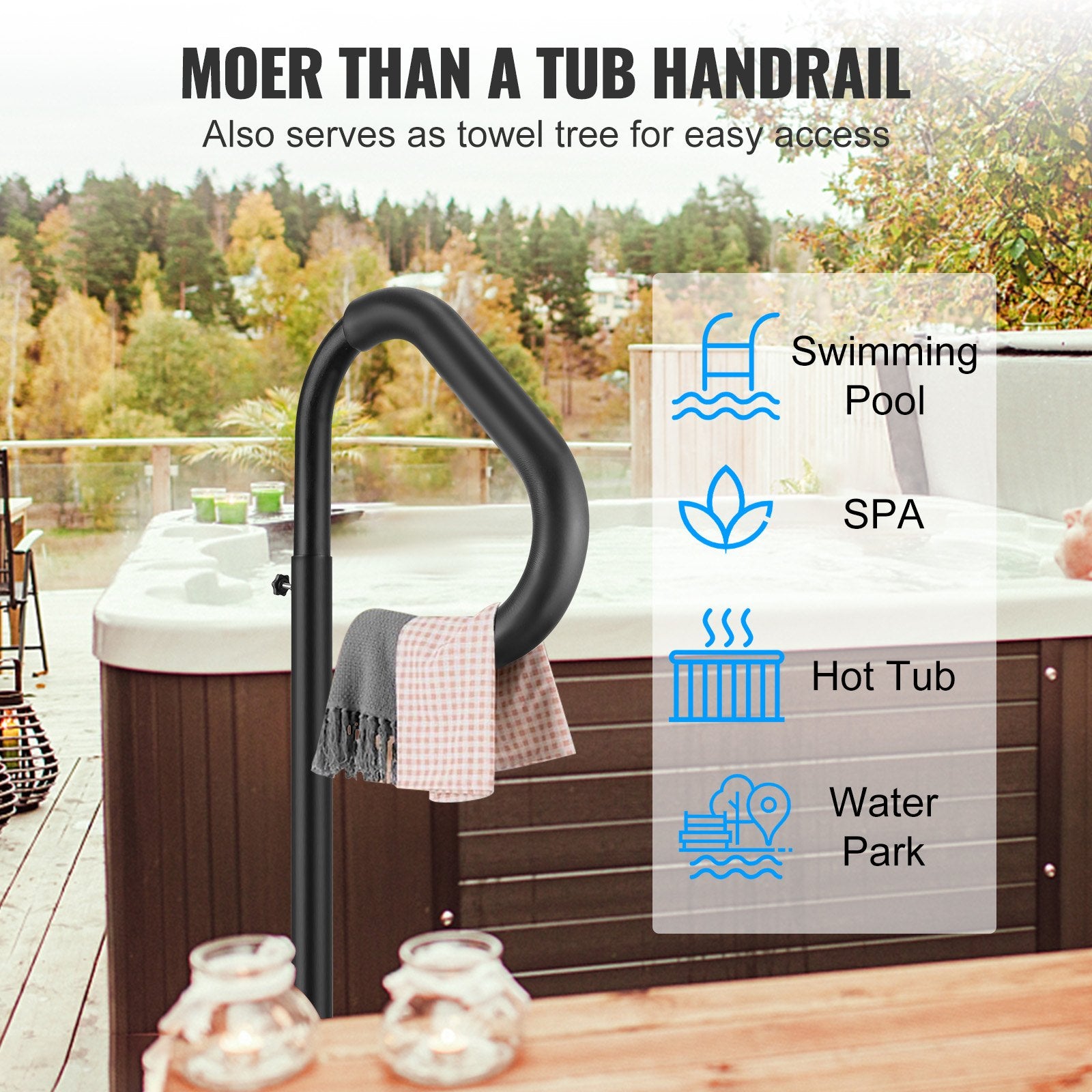 Hot Tub Handrail, 360 Rotatable Spa Side Handrail with 48"-63" Adjustable Height, Rust-proof Aluminum Spa V952-RSYGFS63YC00CR39BV0