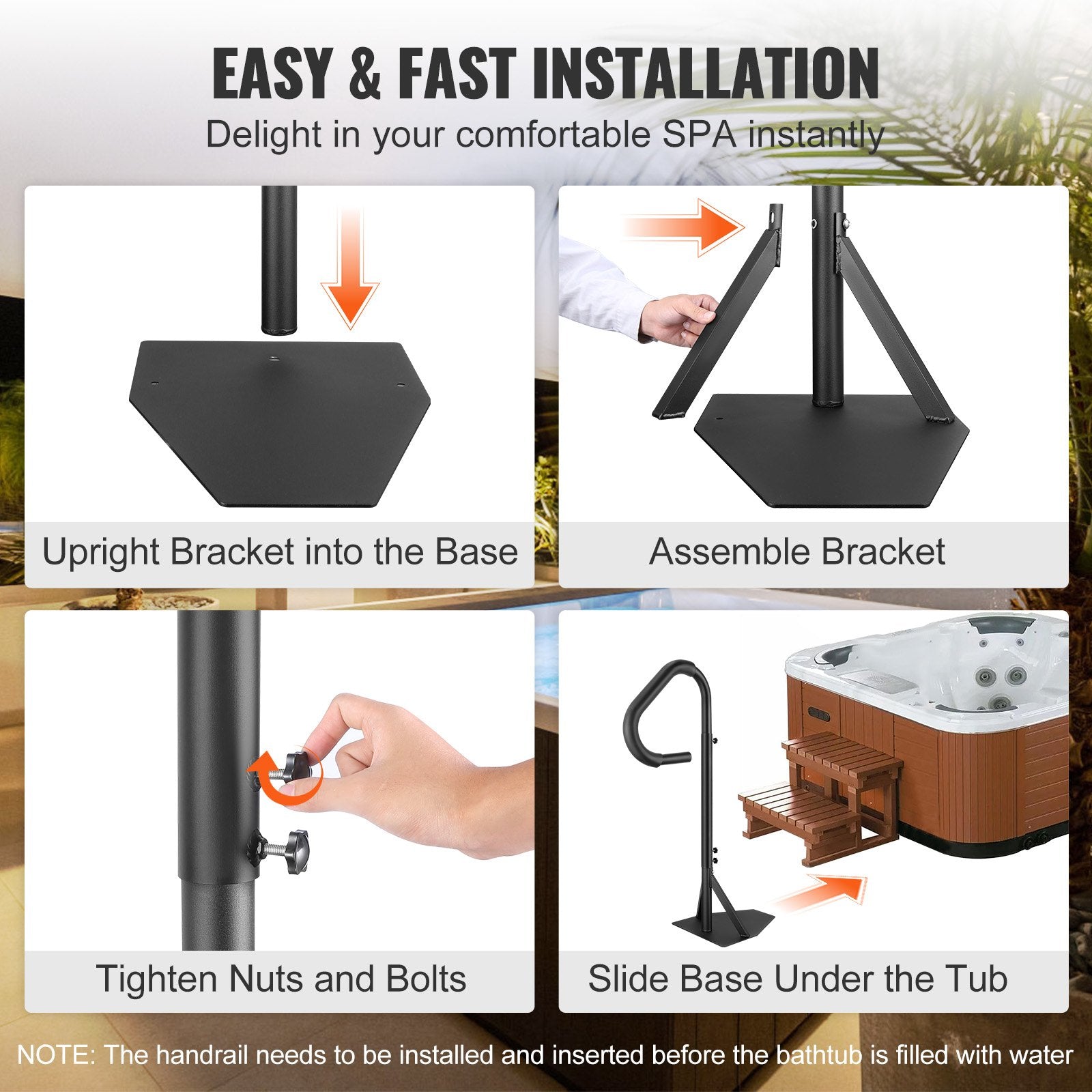 Hot Tub Handrail, 360 Rotatable Spa Side Handrail with 48"-63" Adjustable Height, Rust-proof Aluminum Spa V952-RSYGFS63YC00CR39BV0