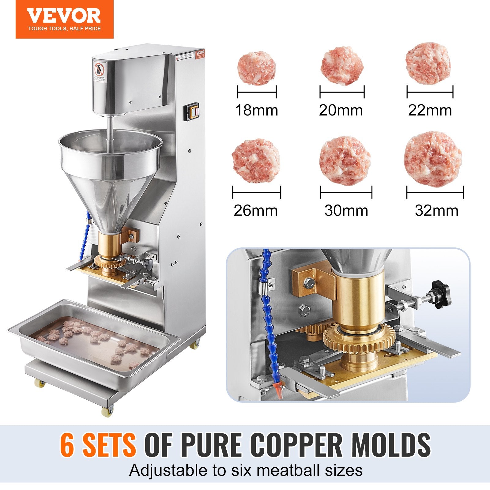 Commercial Meatball Forming Machine, 280 PCs/min Automatic Meatball Maker, 1100W Electric Fish Beef Pork V952-RWJ11KWRWCX0MIGN3V3