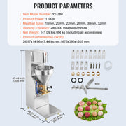 Commercial Meatball Forming Machine, 280 PCs/min Automatic Meatball Maker, 1100W Electric Fish Beef Pork V952-RWJ11KWRWCX0MIGN3V3