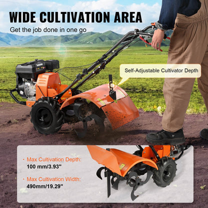 Tiller Cultivator Gas Powered, 212CC 4-Stroke Garden Cultivator, Tiller with 4 Steel Adjustable Rear Tines V952-RYGYJ212CCSCGHWDEV0