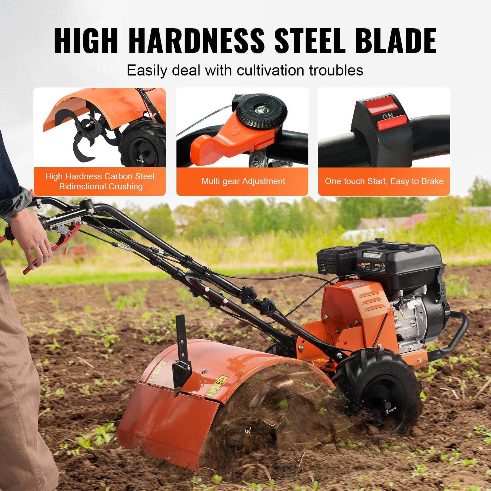 Tiller Cultivator Gas Powered, 212CC 4-Stroke Garden Cultivator, Tiller with 4 Steel Adjustable Rear Tines V952-RYGYJ212CCSCGHWDEV0