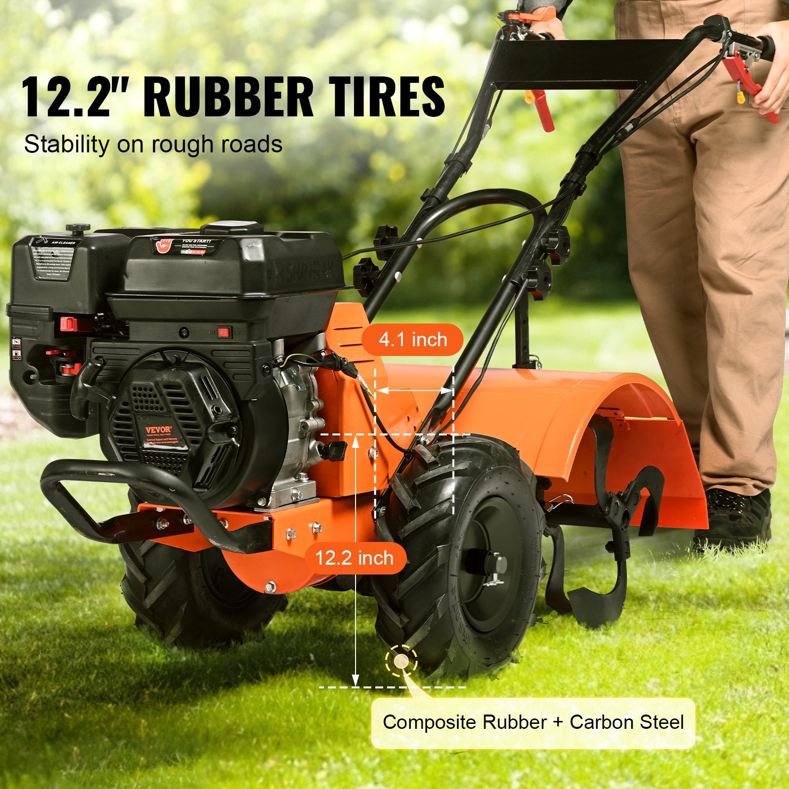 Tiller Cultivator Gas Powered, 212CC 4-Stroke Garden Cultivator, Tiller with 4 Steel Adjustable Rear Tines V952-RYGYJ212CCSCGHWDEV0