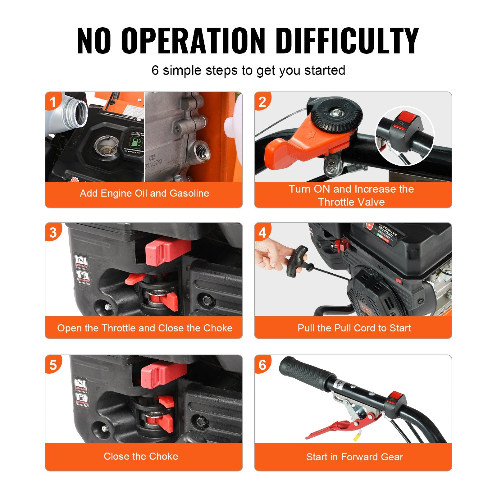 Tiller Cultivator Gas Powered, 212CC 4-Stroke Garden Cultivator, Tiller with 4 Steel Adjustable Rear Tines V952-RYGYJ212CCSCGHWDEV0
