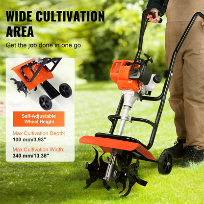 Tiller Cultivator Gas Powered, 31CC 4-Stroke Garden Cultivator, Tiller with 4 Steel Adjustable Front Tines V952-RYGYJ31CCSCC2310JV0