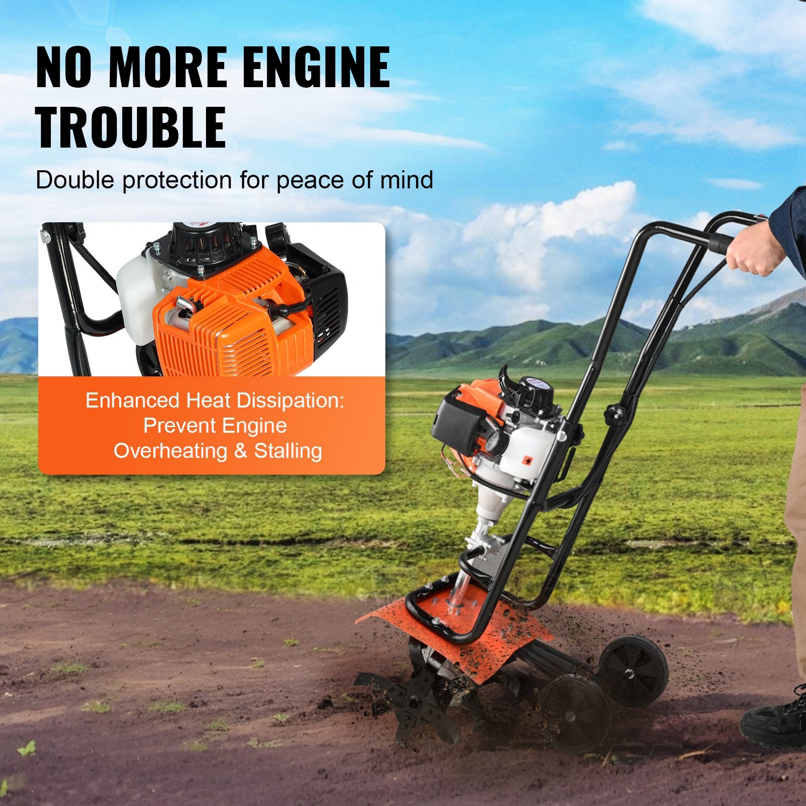 Tiller Cultivator Gas Powered, 38CC 4-Stroke Garden Cultivator, Tiller with 4 Steel Adjustable Front Tines V952-RYGYJ31CCSCCAW43MV0