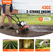 Tiller Cultivator Gas Powered, 43CC 2-Stroke Garden Cultivator, Tiller with 4 Steel Adjustable Front Tines V952-RYGYJ43CCECC62UOPV0