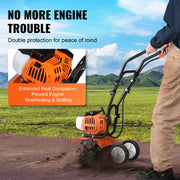 Tiller Cultivator Gas Powered, 43CC 2-Stroke Garden Cultivator, Tiller with 4 Steel Adjustable Front Tines V952-RYGYJ43CCECC62UOPV0