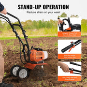 Tiller Cultivator Gas Powered, 43CC 2-Stroke Garden Cultivator, Tiller with 4 Steel Adjustable Front Tines V952-RYGYJ43CCECC62UOPV0