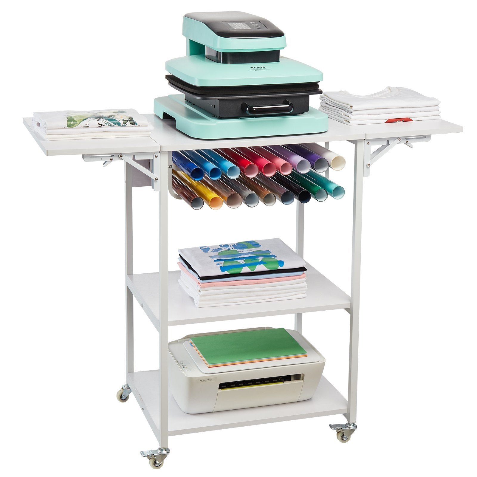 Heat Press Table 3Tier Movable Heat Press Stand Foldable with Wheels White V952-RYJGZTBS3CDGDNP3UV0