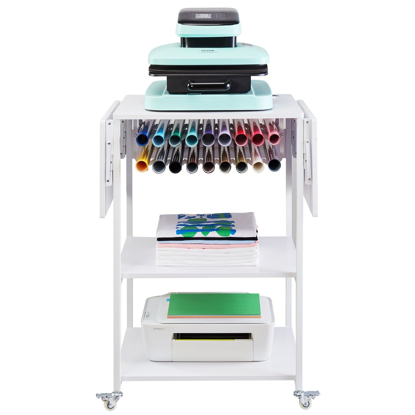Heat Press Table 3Tier Movable Heat Press Stand Foldable with Wheels White V952-RYJGZTBS3CDGDNP3UV0