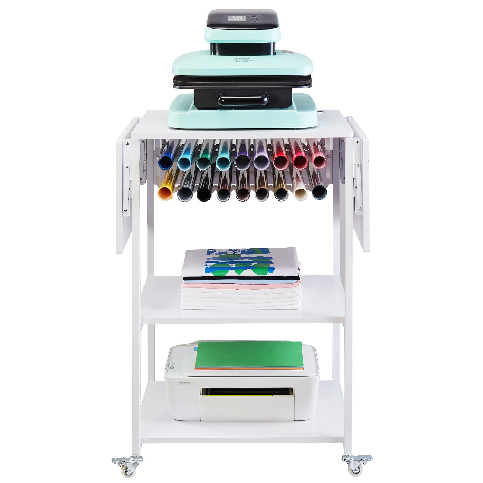 Heat Press Table 3Tier Movable Heat Press Stand Foldable with Wheels White V952-RYJGZTBS3CDGDNP3UV0