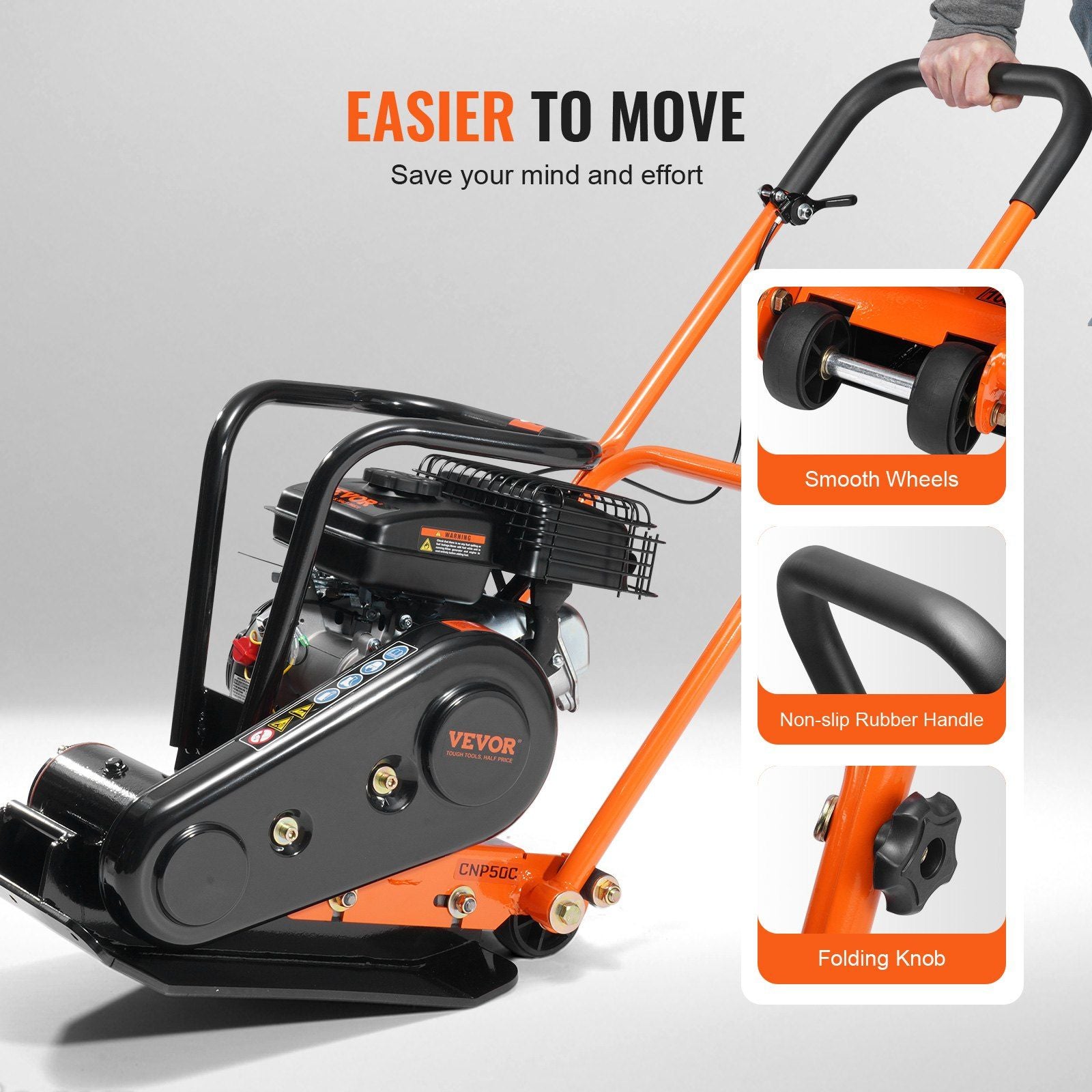 Plate Compactor, 2.8 HP 78.5CC Gas Engine 5,250 VPM, 870 kg Force Vibratory Compaction Tamper with 18.7 x V952-RYPBYS22128HP0NROV0