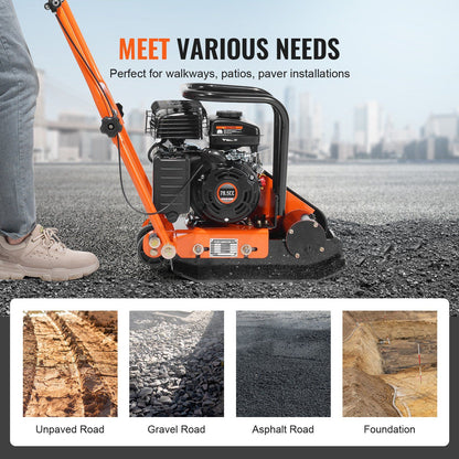 Plate Compactor, 2.8 HP 78.5CC Gas Engine 5,250 VPM, 870 kg Force Vibratory Compaction Tamper with 18.7 x V952-RYPBYS22128HP0NROV0