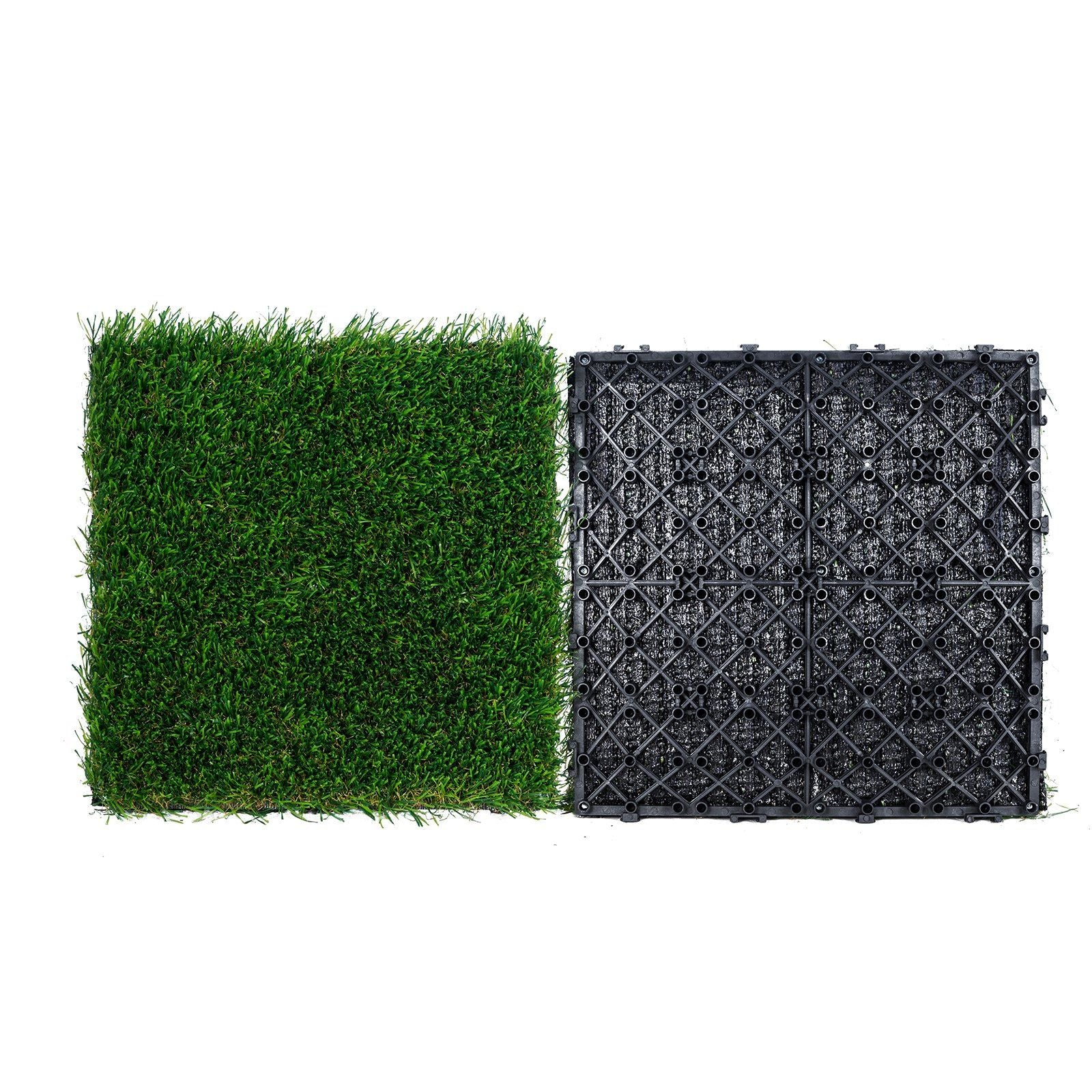 Artifical Grass Tiles Interlocking Turf Deck Set, 18 Pack - 12"x12", Synthetic Fake Grass Self-draining Mat V952-RZCP18PCS12X56GUQV0