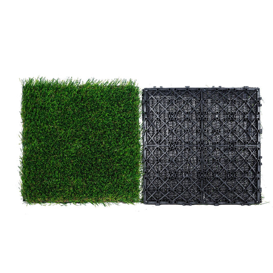 Artifical Grass Tiles Interlocking Turf Deck Set, 18 Pack - 12"x12", Synthetic Fake Grass Self-draining Mat V952-RZCP18PCS12X56GUQV0